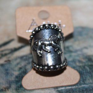 Western Jewelry  Solid Silver tone Ring w/Raised up Horse Running